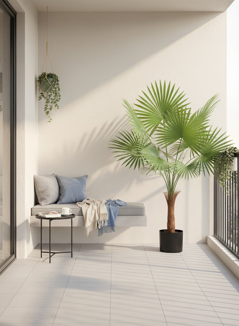 شاربدو نبتة اصطناعية بطول 87 سم، زهرة اصطناعية، شجرة نخيل استوائية على شكل مروحة مع 8 أوراق نخيل كبيرة. سهلة العناية، مناسبة لتزيين المنزل والمكتب وغرفة المعيشة والشرفة. نبات زينة للحديقة في أصيص - Image 4